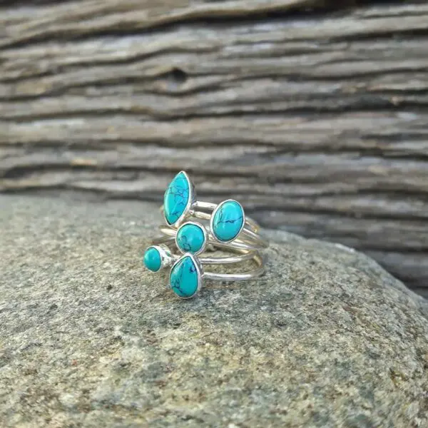 Bague anneaux multiples turquoise