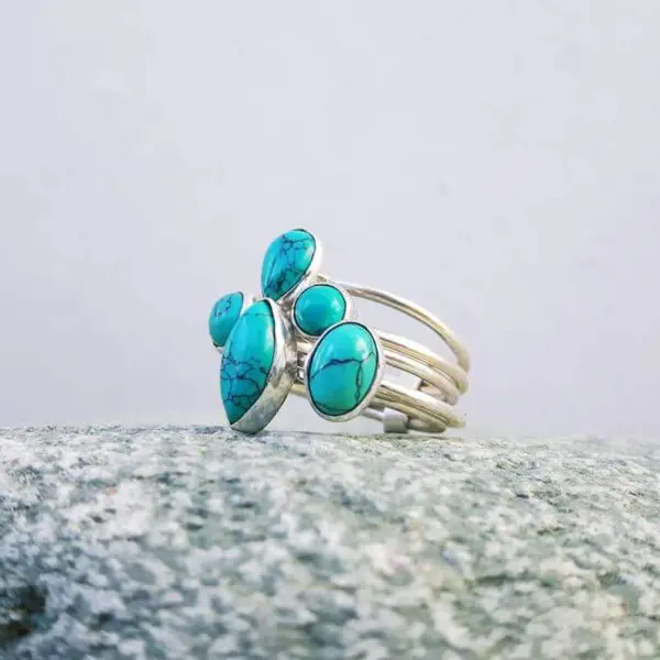 Bague anneaux multiples turquoise