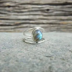 Bague fine en labradorite bleu