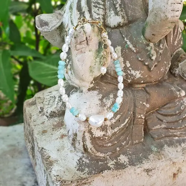 Bracelet en perles de culture et amazonite YLANG