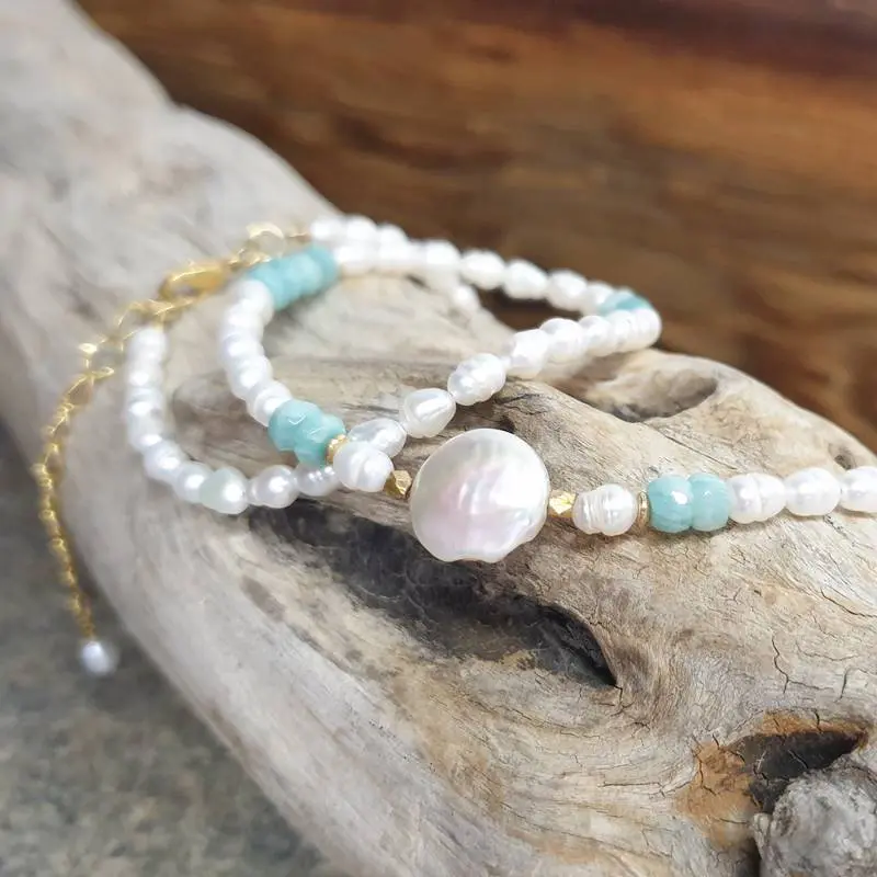 Collier en perles de culture et amazonite YLANG