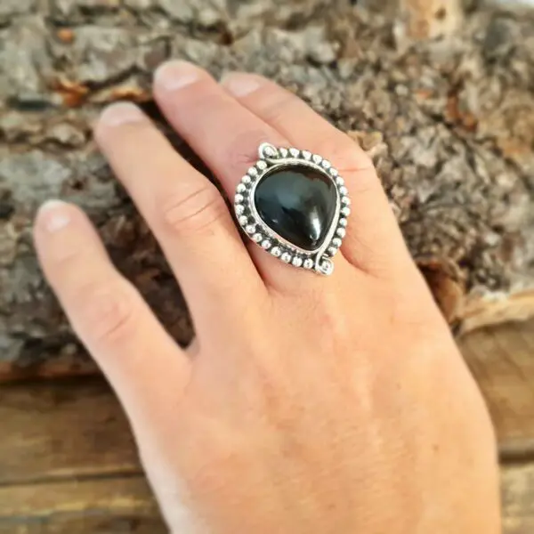 Bague ethnique obsidienne