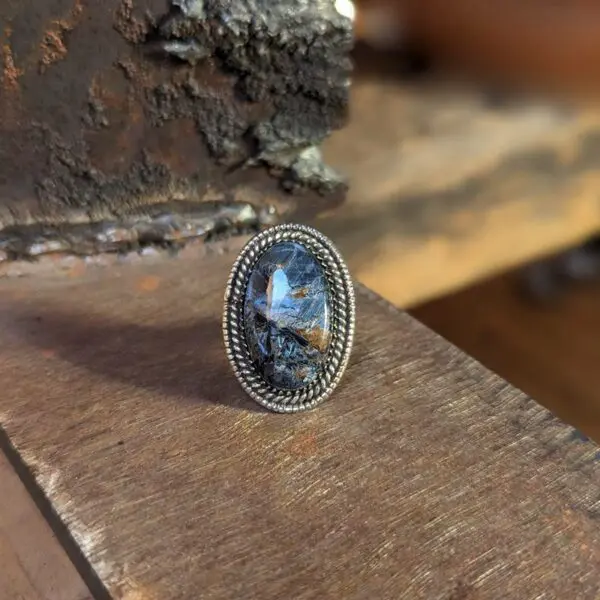 Bague argent et pietersite bleue