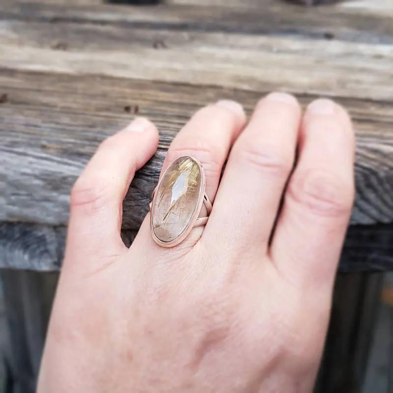 Bague en quartz rutile doré