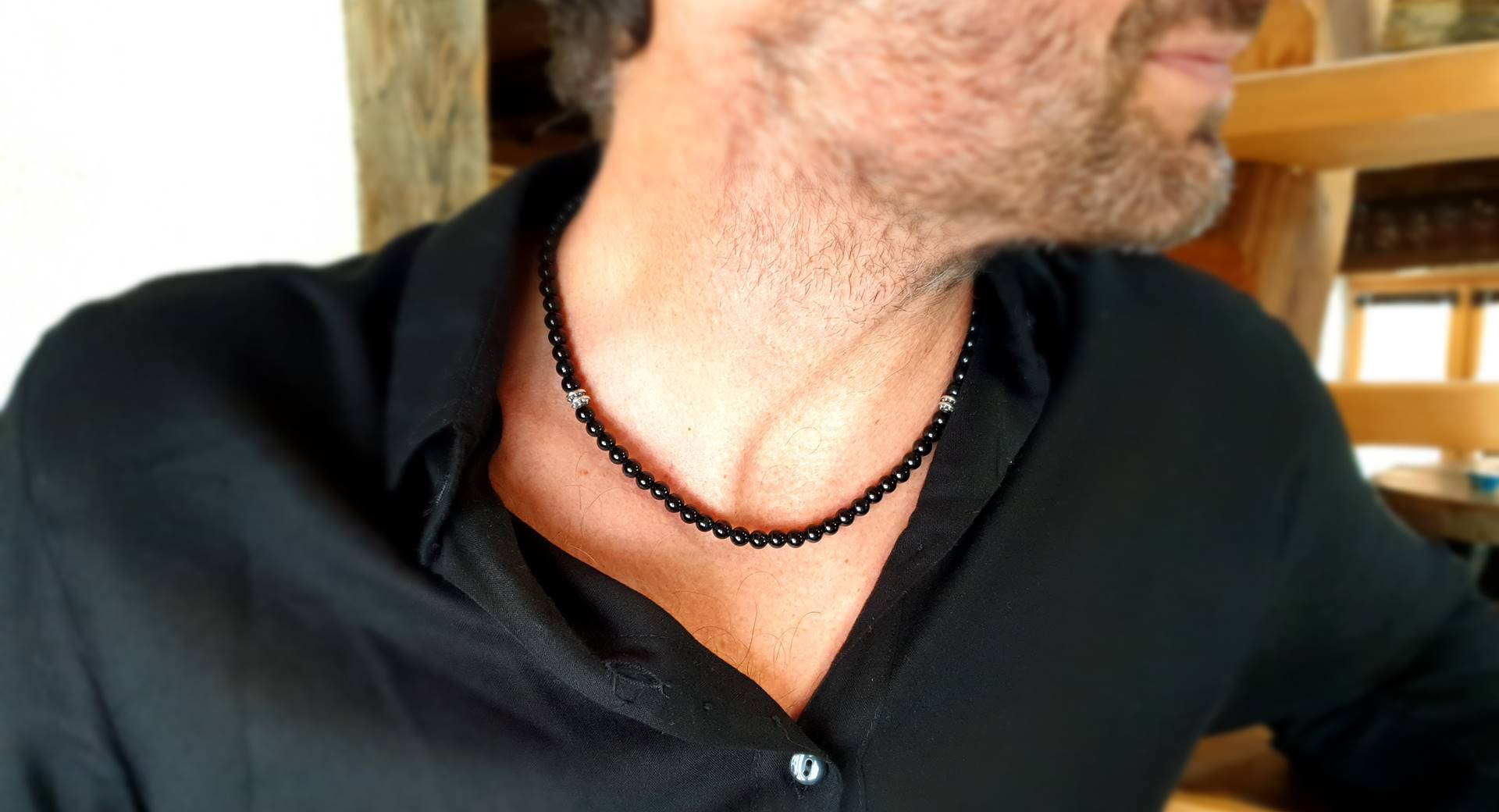 Collier homme en pierres fines