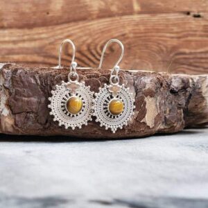 Boucles d'oreilles ethniques oeil de tigre MANDALA