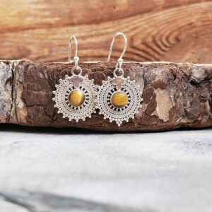 Boucles d'oreilles ethniques oeil de tigre MANDALA
