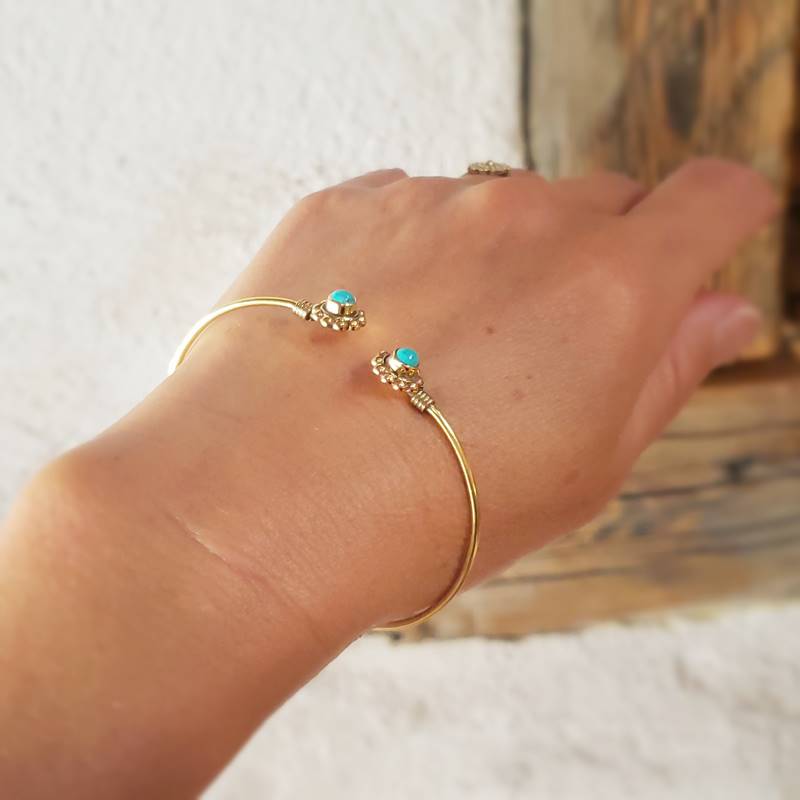 Bracelet jonc turquoise doré