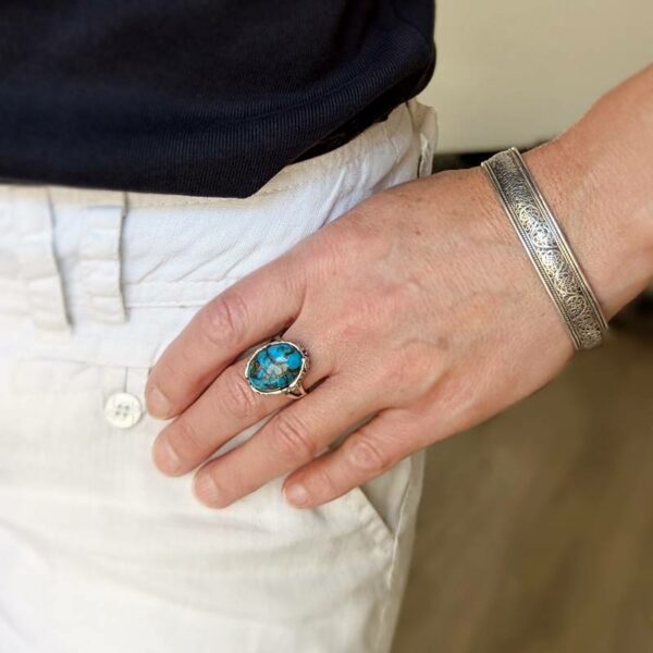 Bague ethnique en argent turquoise