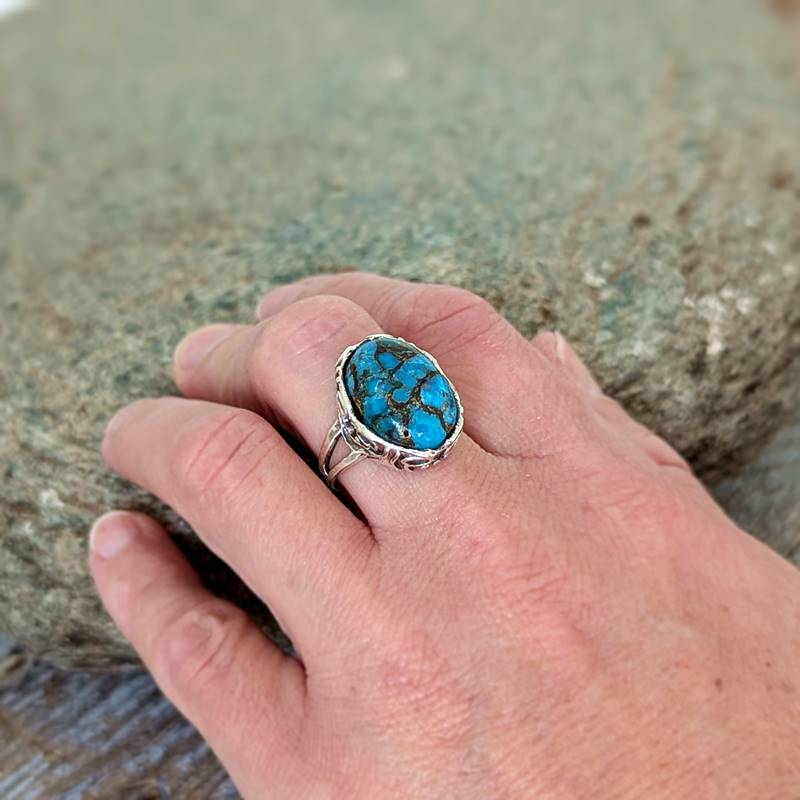 Bague ethnique en argent turquoise