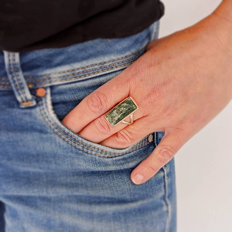 Bague jaspe vert argent