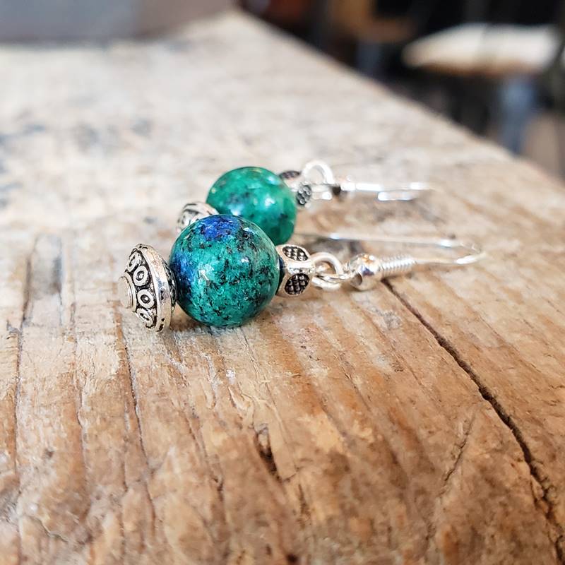 Boucles d'oreilles azurite malachite PETIT TEMPLE Boucles d'oreilles azurite malachite PETIT TEMPLE