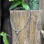 Collier fin double argent et agate verte