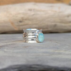 Bague anti stress argent et calcédoine aqua