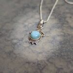 Petit pendentif argent et larimar AMOUR