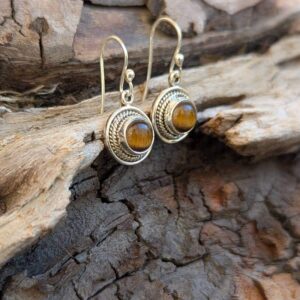 Boucles d'oreilles ethniques argent œil de tigre